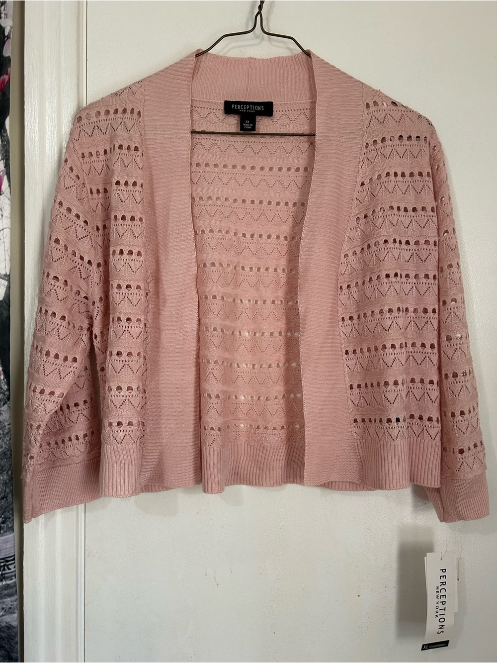 Perceptions Open-Front Pointelle Cardigan Sweater - Light Pink